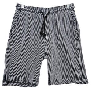 Smog Mens Striped Seersucker Texture Drawstring Lounge Shorts Summer Blk White M